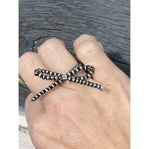 Navajo Pearl Style Sterling Silver BOW Stretch Ring Desert Pearl Bead Adjustable